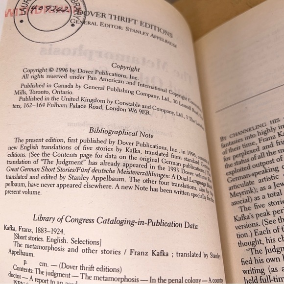 Dover Thrift Edition The Metamorphosis & Other Stories Franz Kafka Unabridged PB - Picture 9 of 12